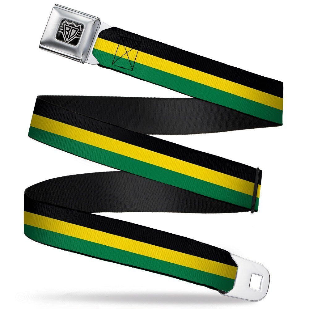 3134 Seatbelt Belt - Stripes Black/Yellow/Green - 1.0" Wide - 20-36 Inches